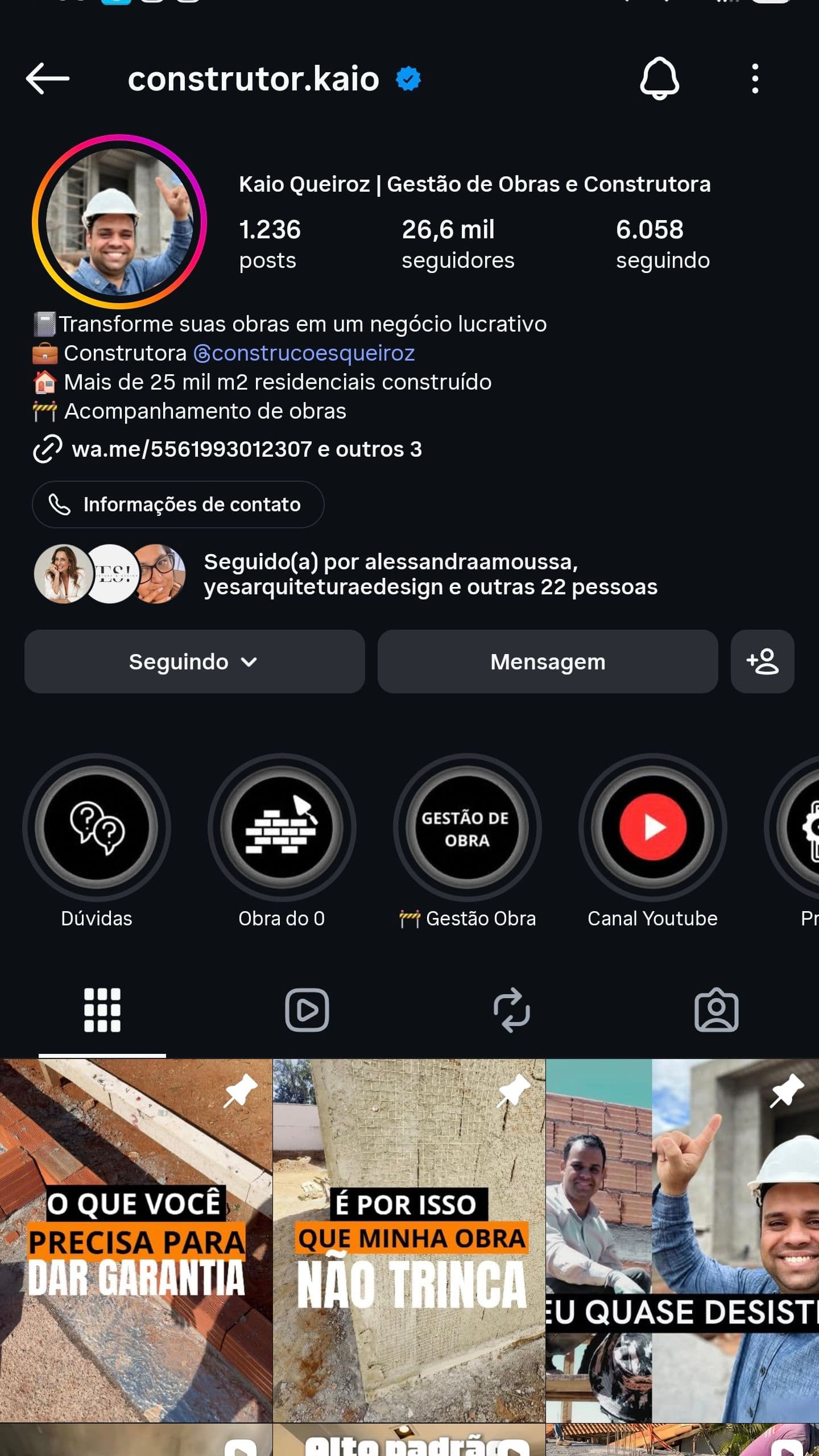 Perfil de Kaio Queiroz (@construtor.kaio) no Instagram